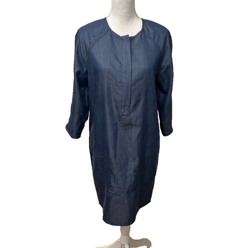 Vince Chambray Denim Shift Dress Womens Small Blue 3/4 Sleeve Minimalist Teacher